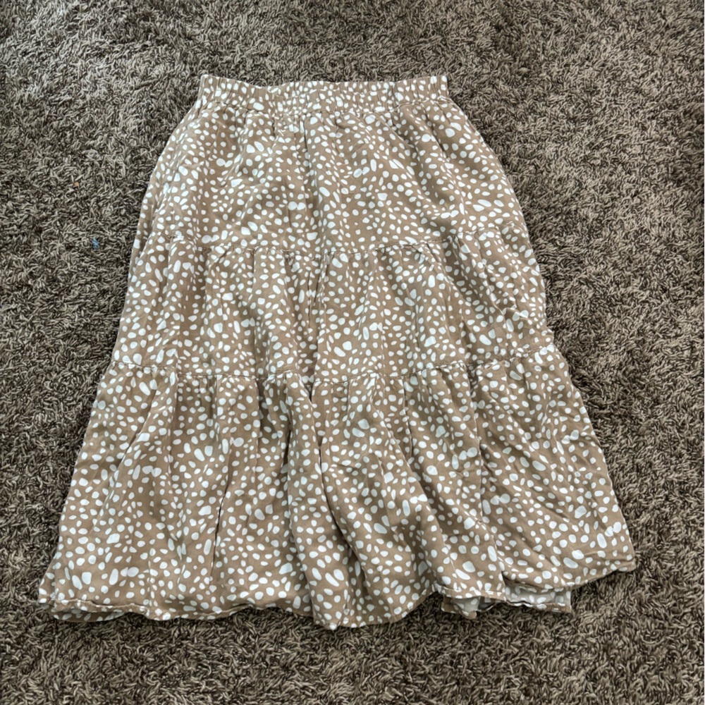 Chic Tan A-Line Skirt with White Dots